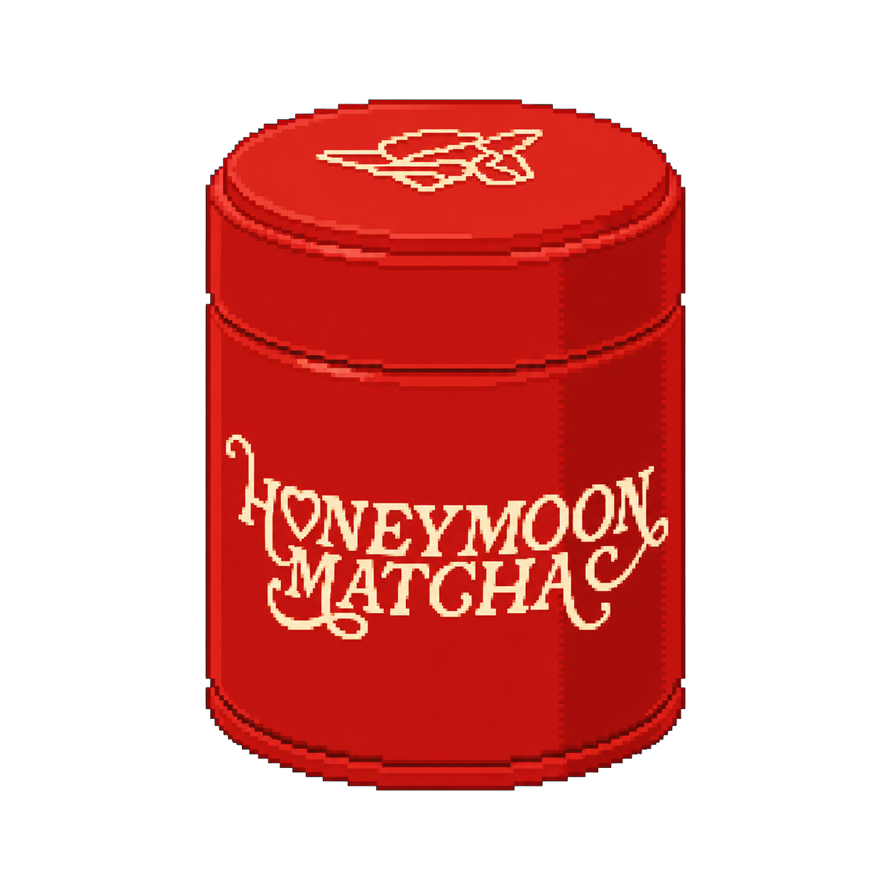 Pixel art tin of Honeymoon Matcha Kagoshima Matcha