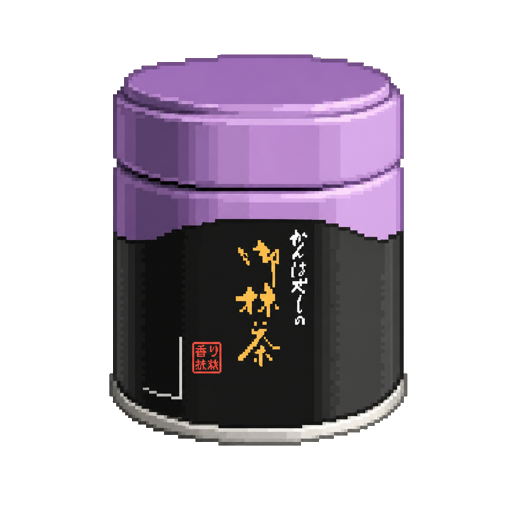 Pixel art tin of Kanbayashi Shunsho Usucha Gokumukashi