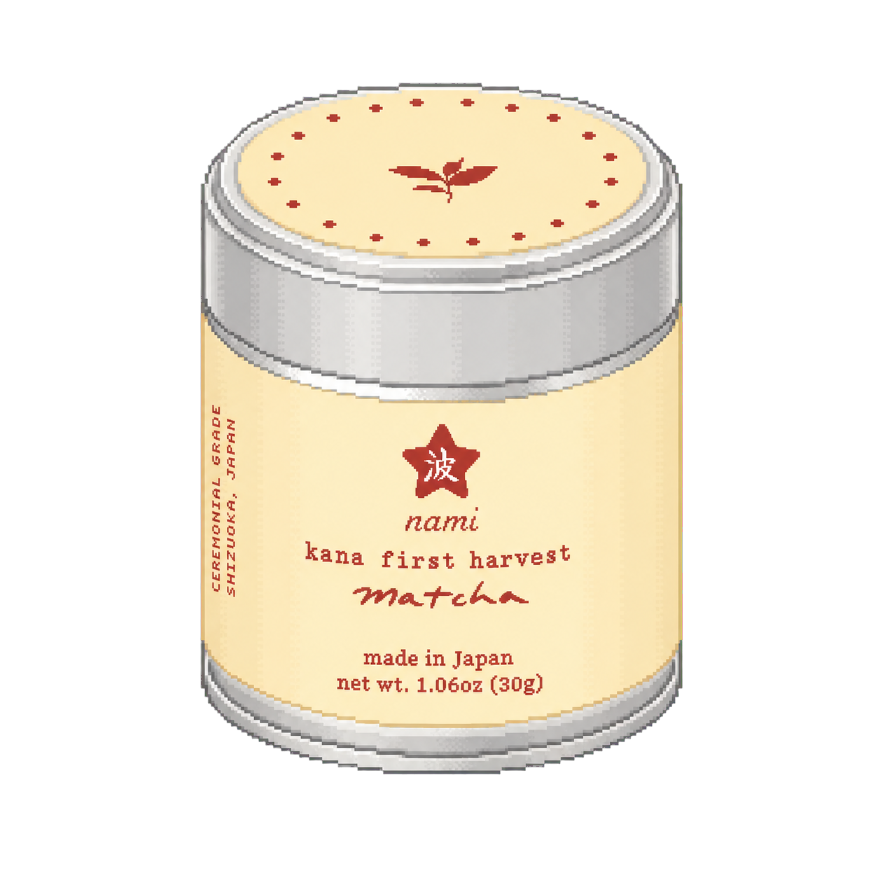 Pixel art tin of Nami Matcha Kana First Harvest