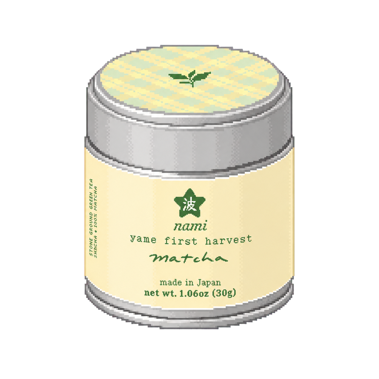 Pixel art tin of Nami Matcha Yame First Harvest